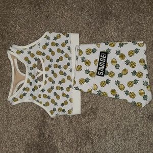 Savage Barbell Pineapple Bra and Shorts Set - S